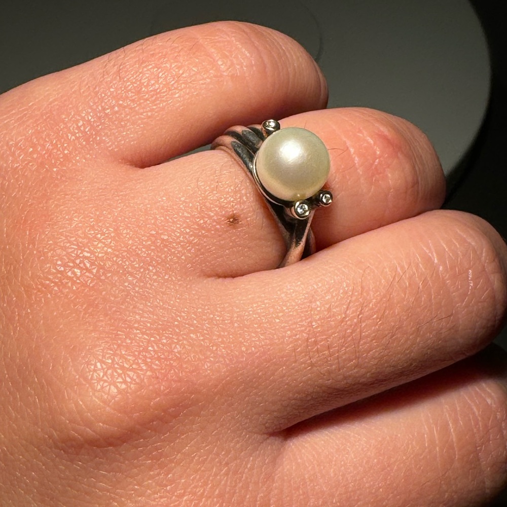 Authentic Pandora Woven Splendor Pearl, 14k gold & diamonds